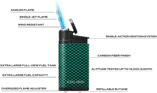 Vista 2 de Colibri EVO - Encendedor de butano recargable con llama de un solo chorro en ángulo, resistente al viento, fácil de usar, con agarre de fibra