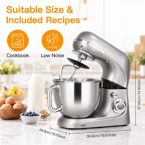 Vista 3 de 5.3 QT Stand Mixer, 660W Large Capacity Dough Mixer for Kitchen