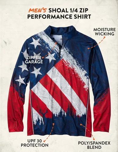Vista 3 de Legendary Whitetails Camisa Shoal Performance con cremallera de 1/4 para hombre Americana Gran Juego