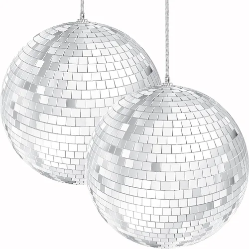 Vista 7 de Bola de discoteca de espejo de 2 unidades con cuerda adjunta para colgar anillo, refleja la luz, recuerdo de fiesta, 5 pulgadas (paquete de 2)