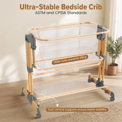 Vista 8 de 3-in-1 Baby Bassinet Bedside Sleeper, Stable Bassinet for Newborns Beige