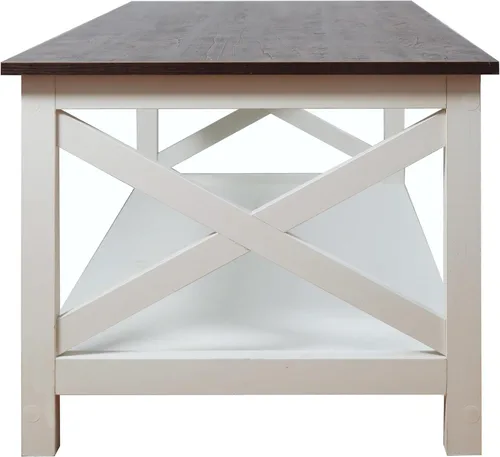 Vista 4 de Rainbow Sophia Mesa auxiliar, moderna mesa de centro de madera de granja con almacenamiento de 2 niveles, 40 pulgadas, blanco vintage/espresso