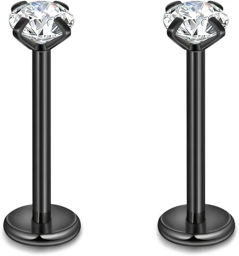Vista 49 de CANDYFANCY Pendientes de 16 g, 2/3/4 mm, con circonia cúbica, triple hélice delantera, para cartílago de la oreja, Tragus, piercing de labio 16