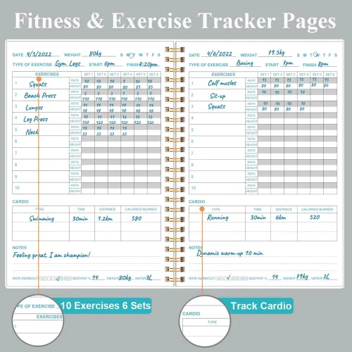 Vista 3 de Diario de fitness simplificado para mujeres y hombres, diario/planificador de entrenamiento A5, libro de registro de ejercicio diario para pérdida