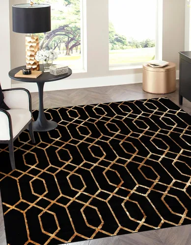Vista 58 de Marilyn Monroe Glam Collection - Alfombra de área con diseño enrejado (2 x 3 pies, rectangular, azul marino y dorado)