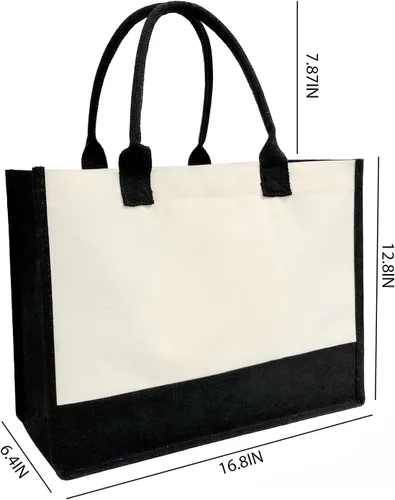Vista 2 de Bolsa de lona personalizada con inicial para mujer, bolsa de playa con bolsillo interior con cremallera para bodas, cumpleaños, vacaciones