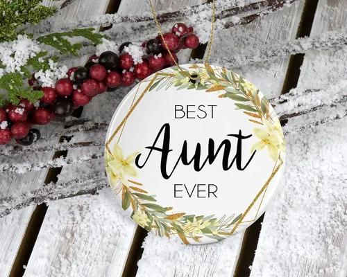 Vista 2 de Adorno de Navidad para tía, para regalos Best Ever en ambos lados, ornamento WWRJYHJP9S-Ambos lados, blanco, impreso en ambos lados