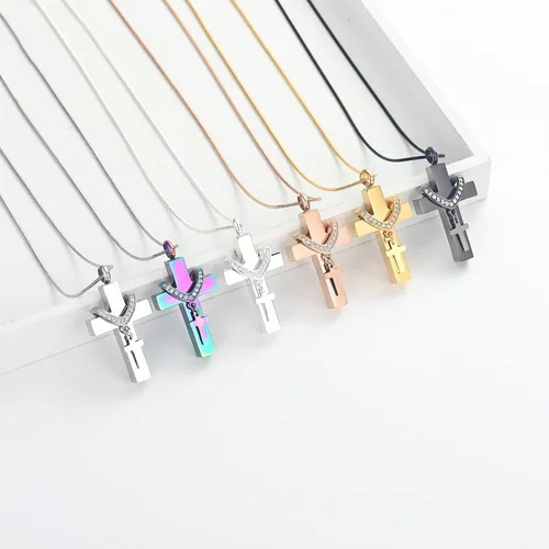Vista 8 de Dije de urna para cenizas de cremación, diseño de cruz de acero inoxidable