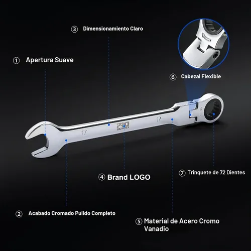 Vista 3 de Prostormer Juego de llaves de trinquete métricas de cabeza flexible de 14 piezas