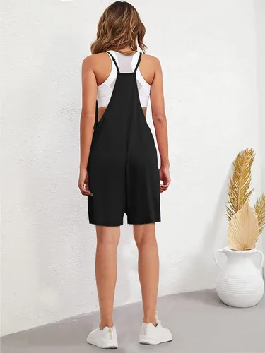 Vista 4 de QFPST Women's Sleeveless Casual Overalls Jumpsuits Loose Adjustable Spaghetti Strap Summer Short Pants Romper with Pockets