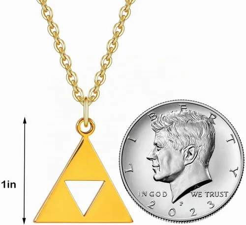 Vista 2 de Collares con colgante de oro de 14K de SENFAI en acero inoxidable con aretes triangulares 1-Anime oro-plus