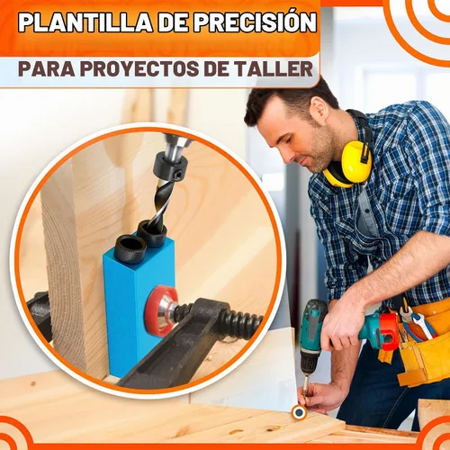 Vista 8 de Kit de plantilla de agujero de bolsillo compacto de 14 piezas con guía de taladro de ángulo de 15°, carpintería oculta para armarios y estantes