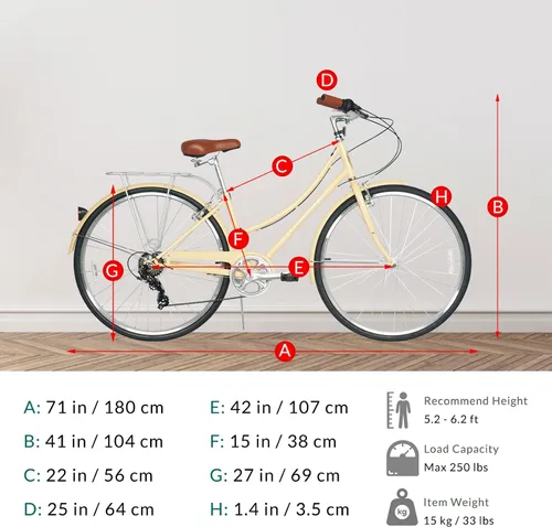 Vista 6 de MICARGI Kansans Beach Cruiser Bike - Empuñaduras de cuero de 7 velocidades y cojín de asiento V-Brake para adultos Vainilla