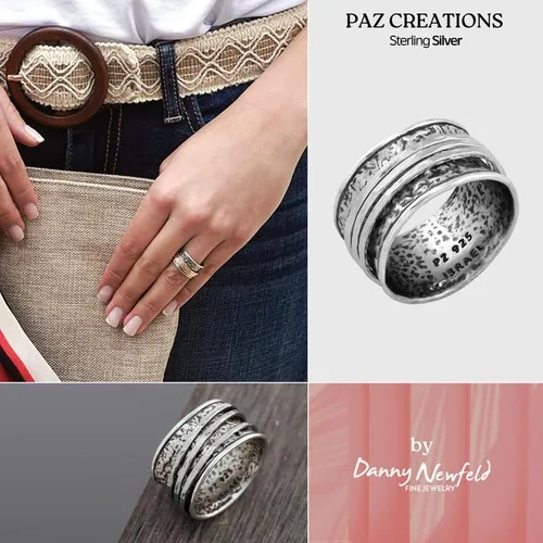 Vista 4 de Paz Creations - Anillos giratorios de plata de ley, anillos giratorios bohemios, anillo de meditación hecho a mano