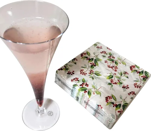 Vista 2 de Servilletas de acebo de 13 x 13 pulgadas, servilletas de Navidad para Decoupage, servilletas de papel de Navidad, servilletas de papel desechables