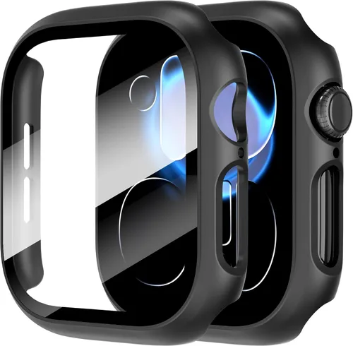 Vista 16 de Diruite Juego de 2 fundas para Apple Watch Series 3/2/1 de 38mm, protector de pantalla de vidrio templado ultradelgado de todo alrededor para iWatch
