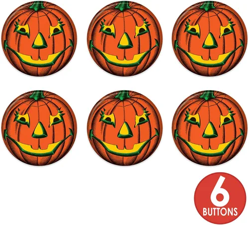 Vista 4 de Beistle 6 piezas vintage de Halloween suministros calabaza Goblin Jack O Lantern botón Pins