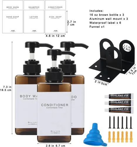 Vista 7 de Dispensador de champú y acondicionador para pared de ducha, 3 cámaras, dispensador de jabón de ducha cuadrado sin taladros, montaje en pared con 3