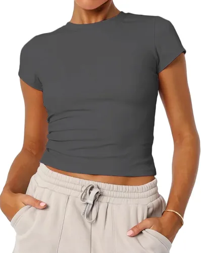 Vista 13 de Camisetas básicas de manga corta con cuello redondo para mujer de verano Y2K, lindas para salir, camisetas estilo bebé