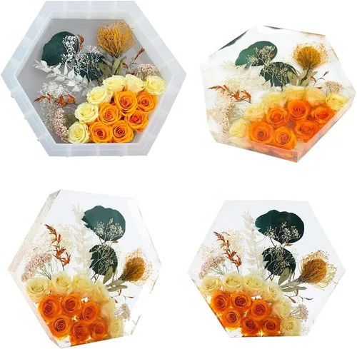 Vista 6 de Molde de resina hexagonal, moldes de silicona hexagonal profunda para resina, moldes de resina epoxi geométrica para preservación de flores, boda