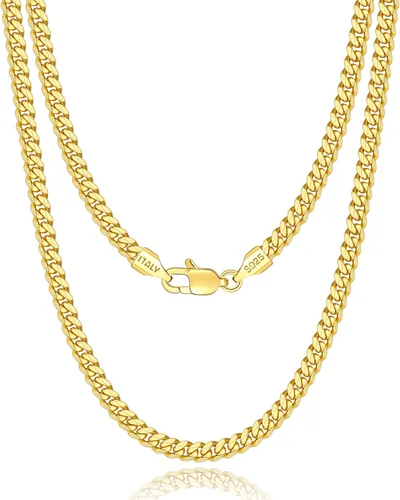Vista 7 de 18k Gold Plated 925 Sterling Silver Chain Necklace for Men Women, 3.5mm, 4mm, 5mm Diamond Cut Cuban Link Chain, Sturdy & Shiny & Not Easy to Fade &