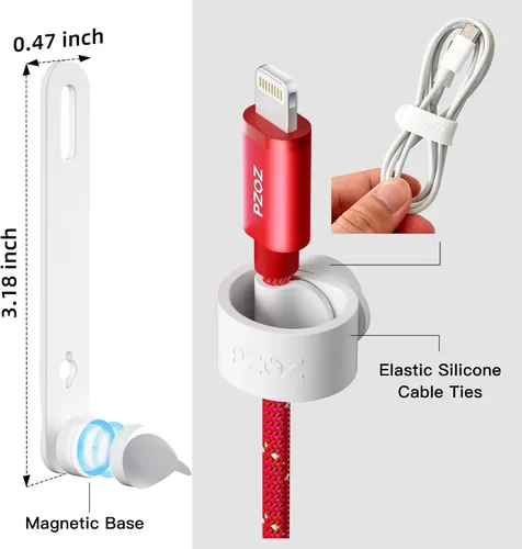 Vista 2 de PZOZ Bridas magnéticas reutilizables para cables, organizador de cables de silicona elástica, soporte de gestión de correas para iPhone, cargador