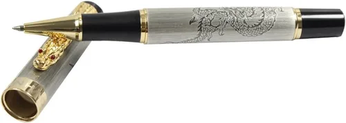 Vista 3 de Gullor Bolígrafo Roller Jinhao Descendientes del Dragón Plata con Dragón Dorado