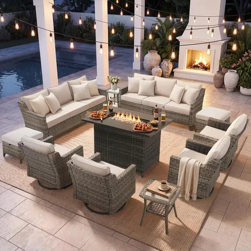 Vista 60 de Belord Sofá de patio exterior acolchado de 3 asientos de lujo de 6 pulgadas Cojín de mimbre marrón/beige de 6 pulgadas