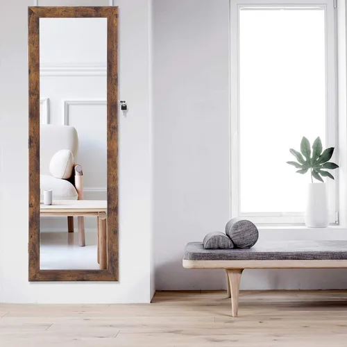 Vista 2 de HOUAGI Espejo con almacenamiento de joyas, organizador de joyas sobre la puerta, armario de joyería colgante con cerradura y espejo de longitud