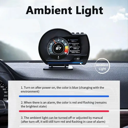 Vista 5 de Riloer Coche HUD Head Up Display P6, OBD2+GPS Universal Multifunción Velocímetro