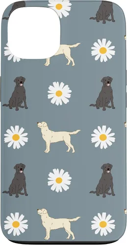Vista 7 de Labrador Retriever y Daisy Flower Pattern - Carcasa para iPhone 17, color azul polvoriento