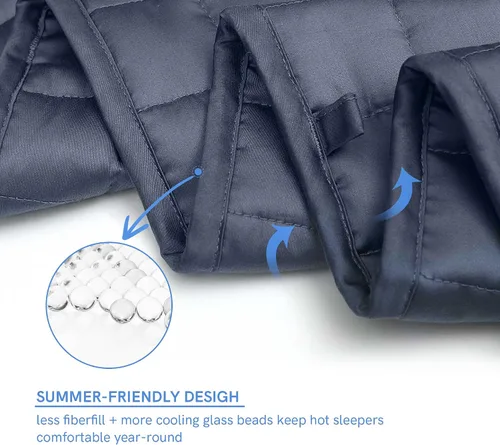 Vista 5 de YnM Manta con peso refrescante, compartimentos más pequeños con cuentas de cristal, manta de cama para una persona de 60 libras, ideal para cama