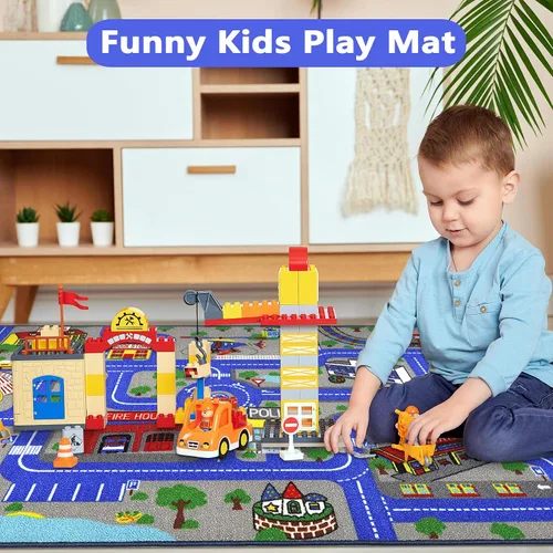 Vista 6 de Capslpad Alfombra Educativa para Niños Alfombra de Juego 5.2'x3.3' Alfombra de Carretera de Tráfico para Juegos de Coches para Niños Alfombra Grande