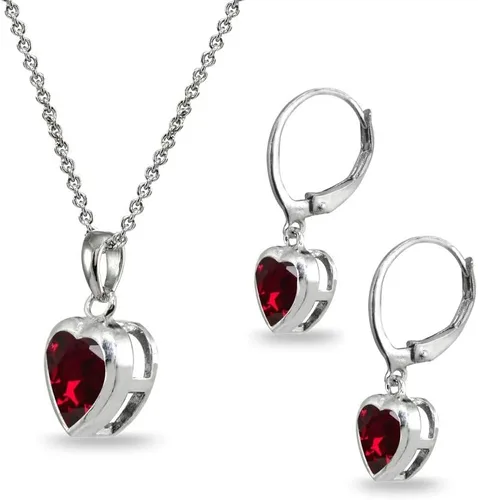 Vista 6 de Conjuntos de joyas para mujer, collar de corazón y aretes para mujer, joyas de piedra natal, juego de biseles auténticos o sintéticos, collar