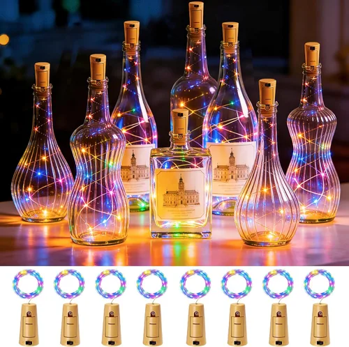 Vista 10 de VOOKRY Luces para botellas de vino con 20 luces LED de corcho, funciona con pilas, mini luces de alambre de cobre para botellas de bricolaje