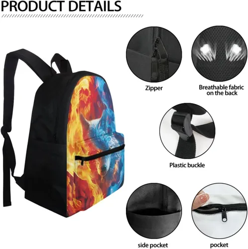 Vista 42 de FOR U DESIGNS Fuego baloncesto impreso niños escuela mochilas viaje mochila libro bolsa