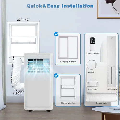 Vista 5 de OFIKA Aire acondicionado portátil para interiores de 8000 BTU, unidad de CA portátil para habitaciones de hasta 350 pies cuadrados, aire