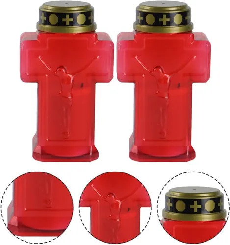 Vista 8 de Cruz LED vela cruz velas sin llama 2 unids religioso devocional LED luces religiosas funciona con pilas s falso rojo