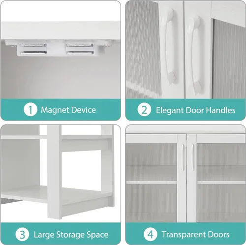 Vista 5 de Panana Soporte de TV de 2 puertas, mueble de 4 puertas para sala de estar para televisores de hasta 70 pulgadas (blanco)