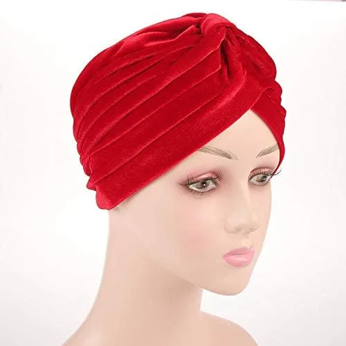 Vista 4 de Sombrero de quimioterapia de terciopelo plisado con volantes elásticos para mujer