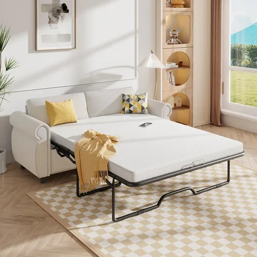 Vista 9 de Mjkone Sofá cama extraíble de tamaño matrimonial con colchón de espuma de 3.2 pulgadas, sofá cama convertible 2 en 1 con reposabrazos de cabeza