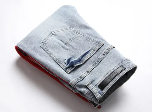 Vista 6 de ABSECAI Pantalones de mezclilla rasgados ajustados para hombre