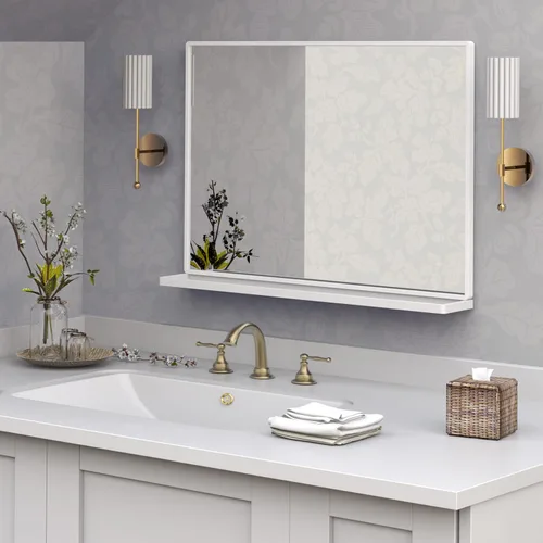 Vista 11 de ANYHI Espejos de baño para pared, espejo de pared de metal con estante, perfecto para sala de estar, dormitorio, entrada, rectangular, vertical Negro