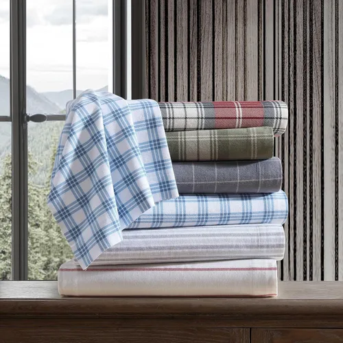Vista 7 de Eddie Bauer - Sábanas de cama individual, juego de ropa de cama de franela de algodón con funda de almohada a juego, cepilladas para mayor suavidad