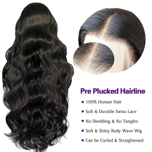 Vista 3 de Pelucas de cabello humano ondulado con encaje frontal de 13 x 4 HD, sin pegamento, pelucas de encaje frontal para mujeres, pelucas de cabello humano