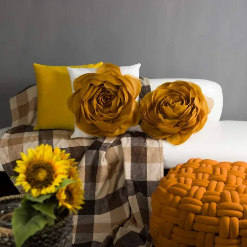 Vista 7 de JWH Fundas de almohada estéticas decorativas con diseño de flores, fundas de almohada redondas hechas a mano para dormitorio, cama, sofá, sala