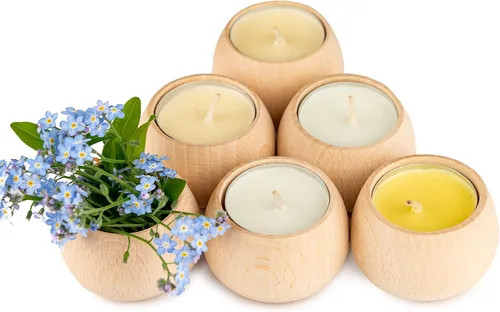 Vista 4 de Portavelas de madera hechos a mano para velas votivas y velas de té, juego de 6