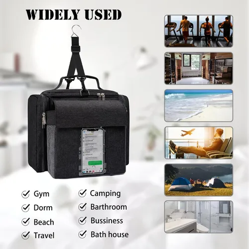 Vista 7 de Bolsa de mano para ducha, organizador portátil de gran capacidad, organizador de ducha colgante para viajes universitarios, gimnasio, campamento