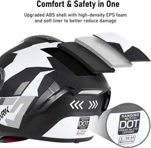 Vista 7 de Casco integral para motocicleta aprobado por DOT para adultos, ligero con ventilación, equipo de conducción para todas las estaciones, forro