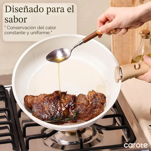 Vista 6 de CAROTE - Juego de ollas y sartenes antiadherentes, mango desmontable Blanco crema